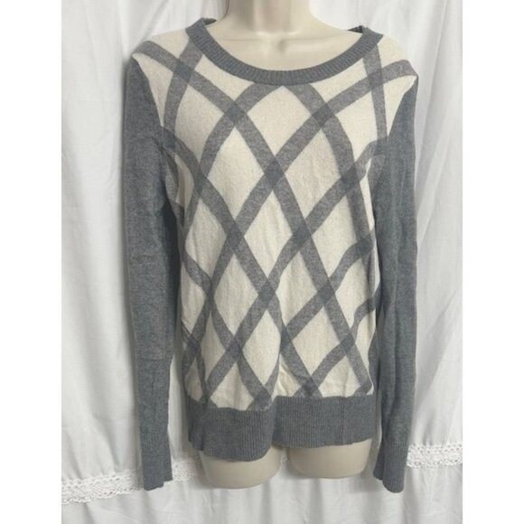Banana Republic Preppy Italian Yarn Merino Wool Cashmere Blend Argyle Sweater L - Picture 1 of 7